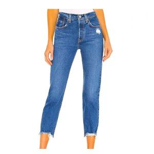 Levis' Premium 501 Cropped Straight Jeans Charleston Fun Medium Wash sizeW25 L26